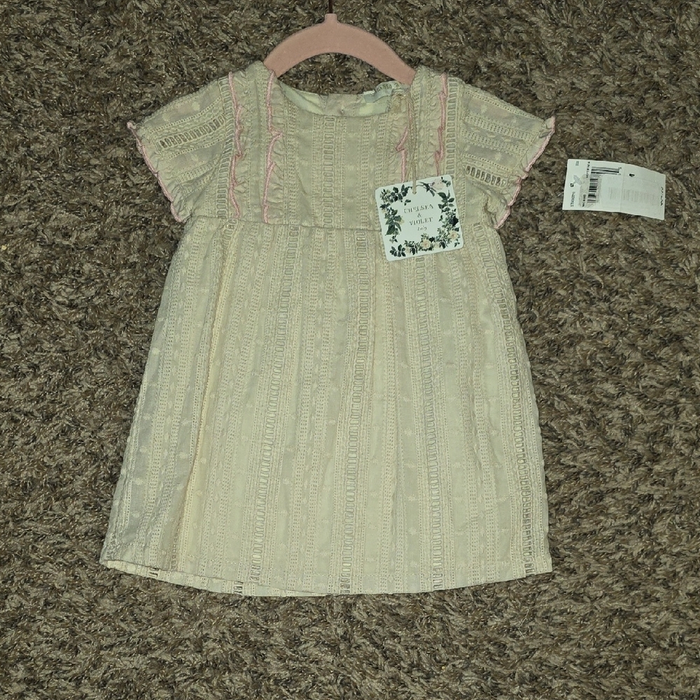 Chelsea & Violet Ivory Lace Dress with Pink Trim
